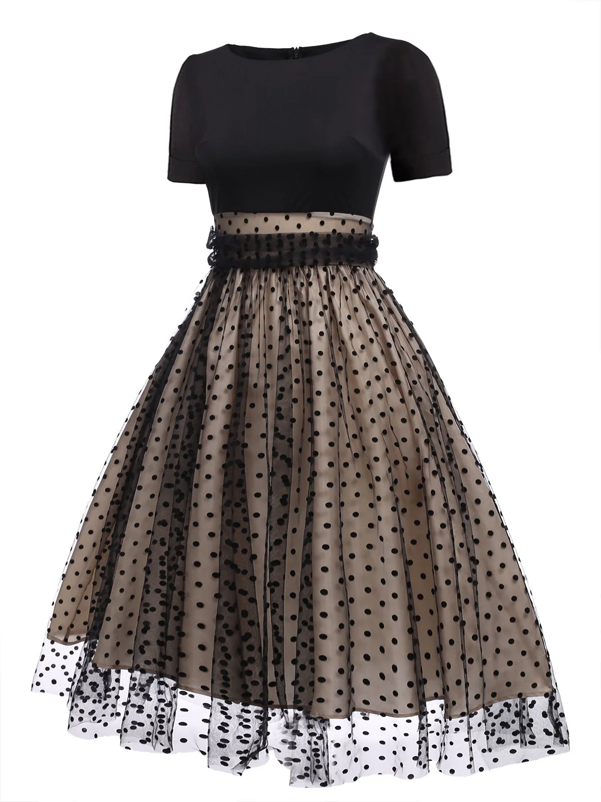 1950ER PATCHWORK KURZARM DOT SWING KLEID - Image 4