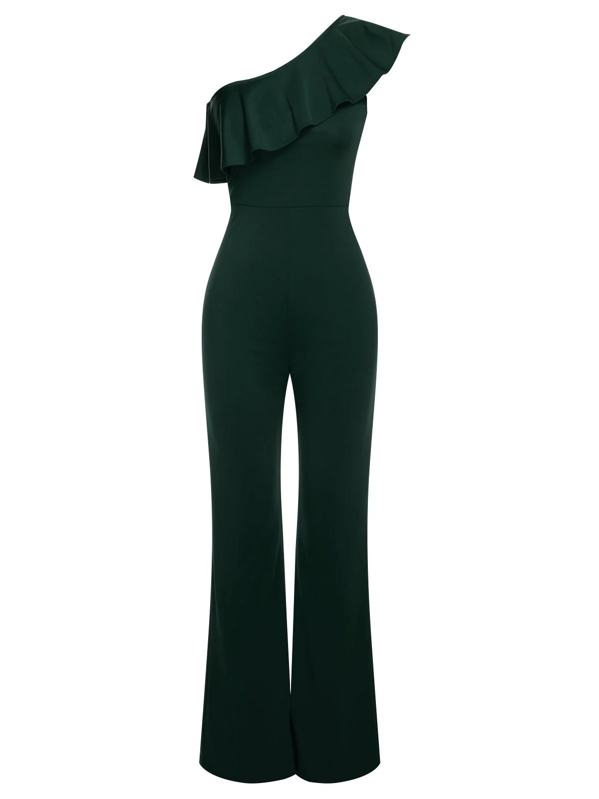 1950er Solide Eine Schulter Rüschen Jumpsuit - Image 13