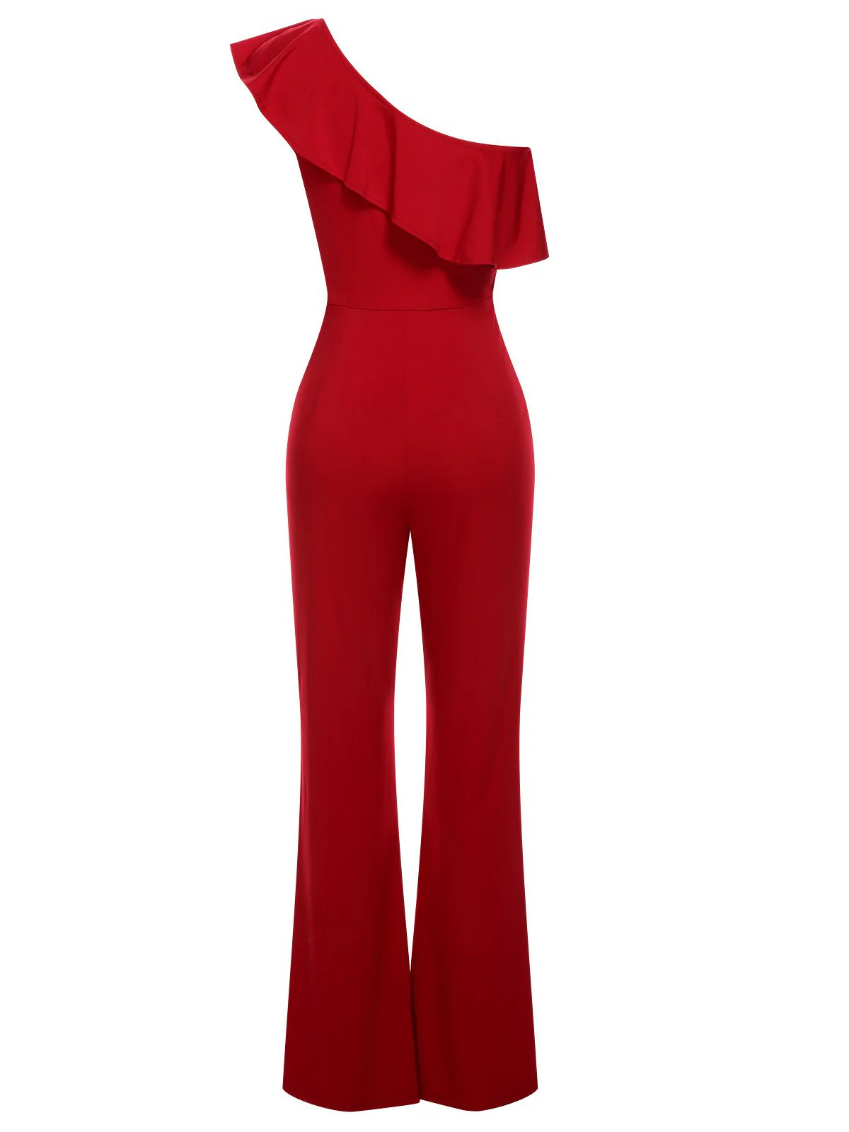 1950er Solide Eine Schulter Rüschen Jumpsuit - Image 3
