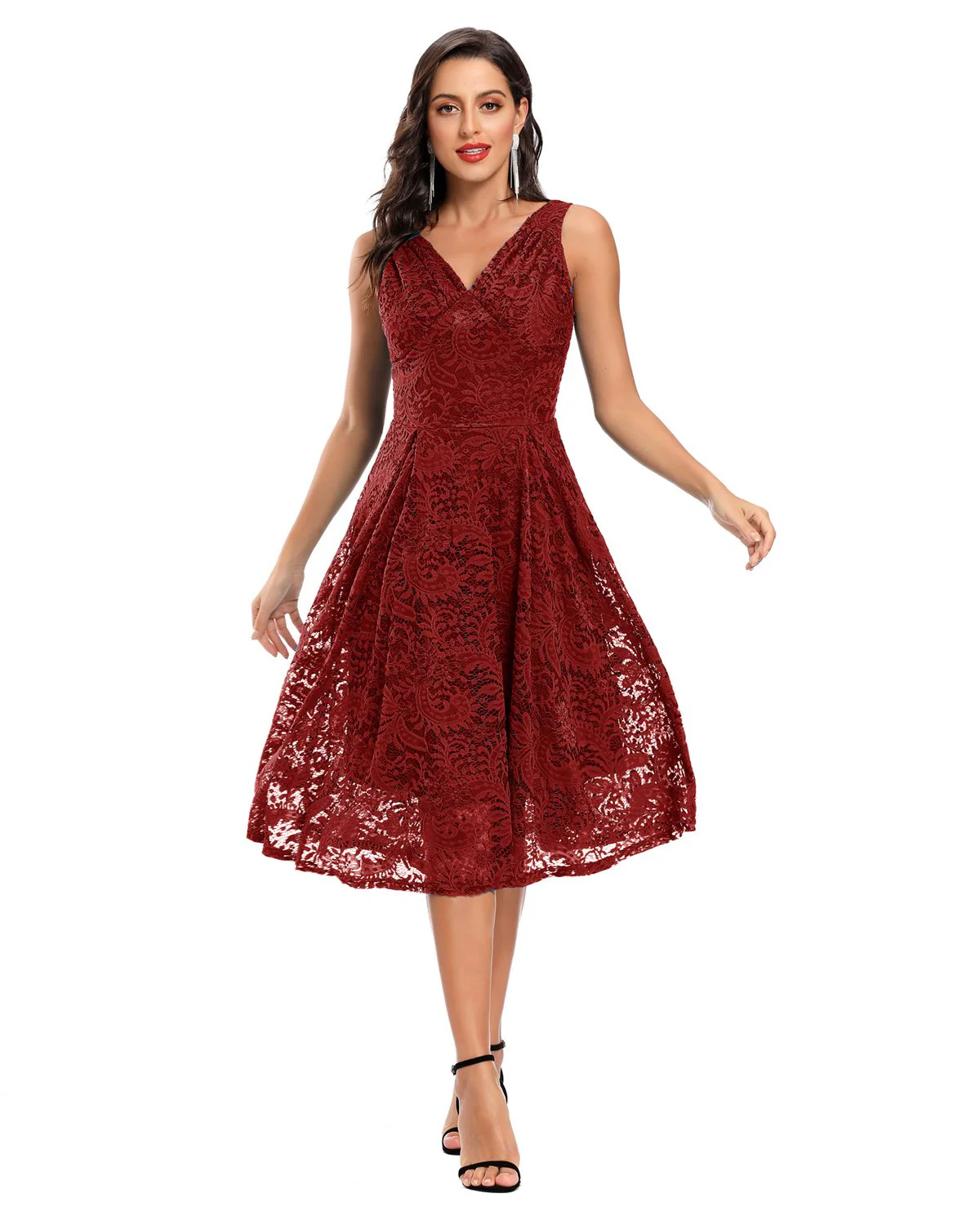 Rosa 1950ER SPITZE BLUMEN SWING KLEID - Image 14
