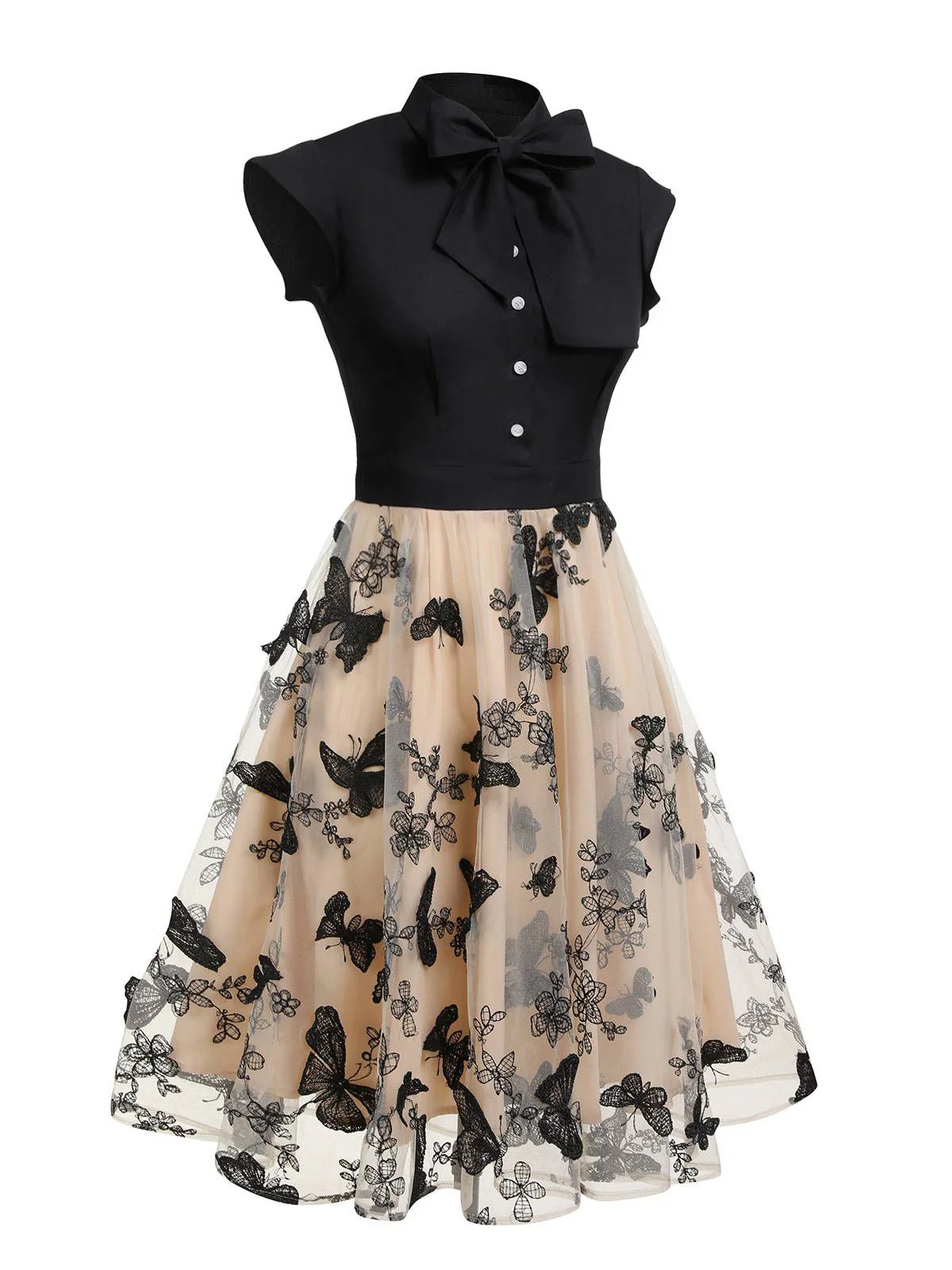 50er Kleid mit Schmetterlings und Patchwork in Schwarz - Image 3