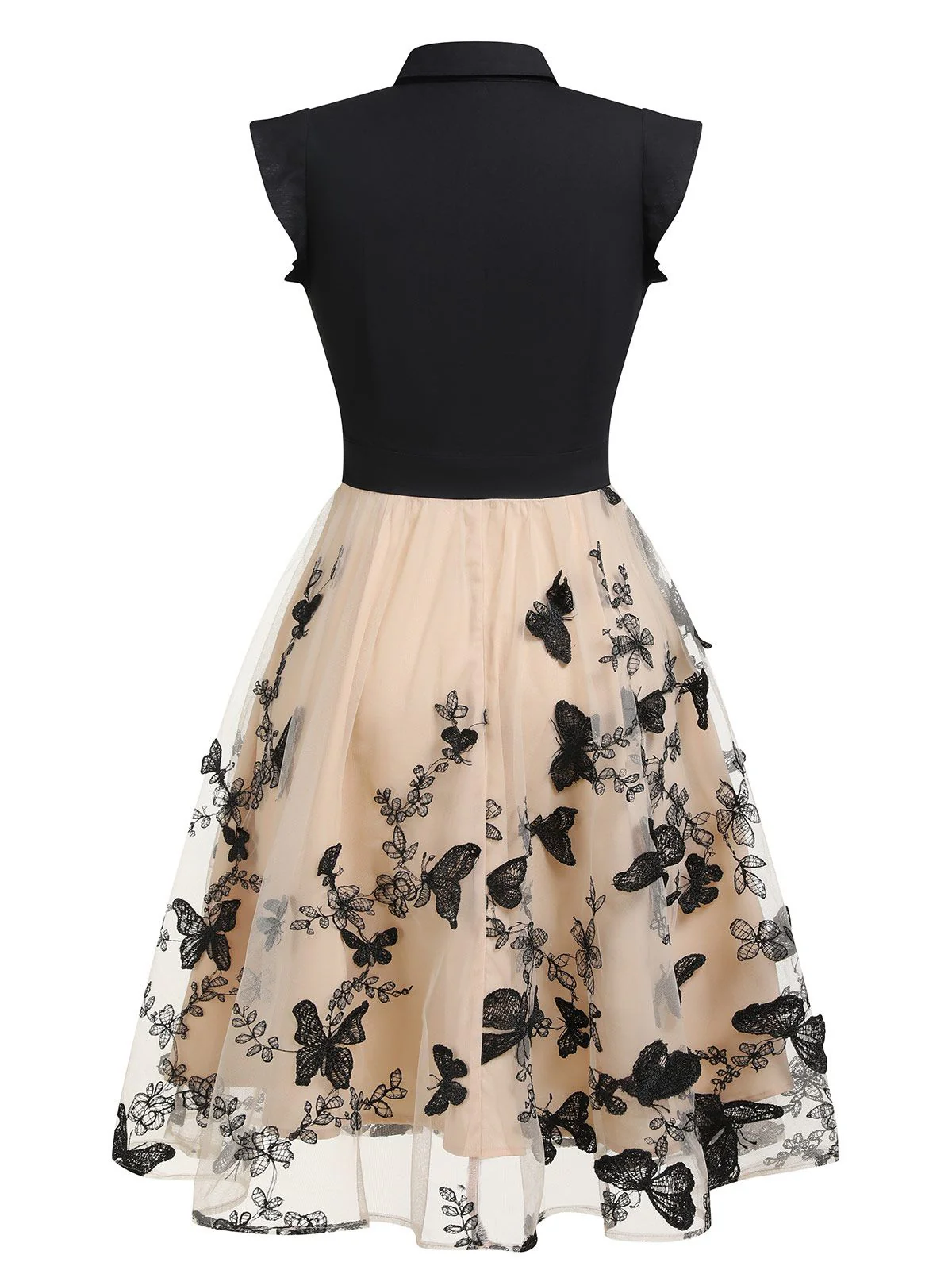 50er Kleid mit Schmetterlings und Patchwork in Schwarz - Image 4
