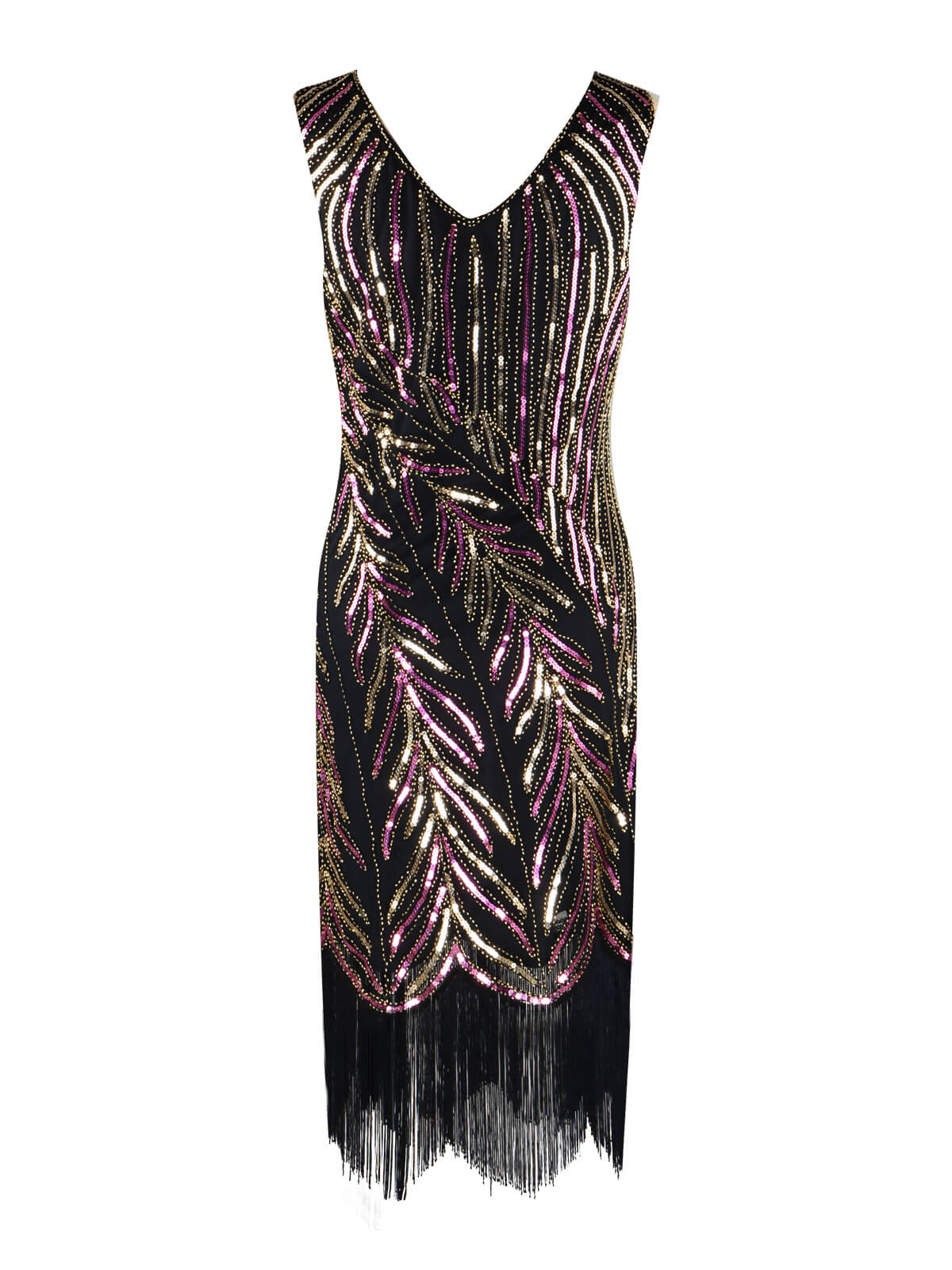 Gold 1920ER FRANSEN PAILLETTEN PARTY KLEID - Image 3