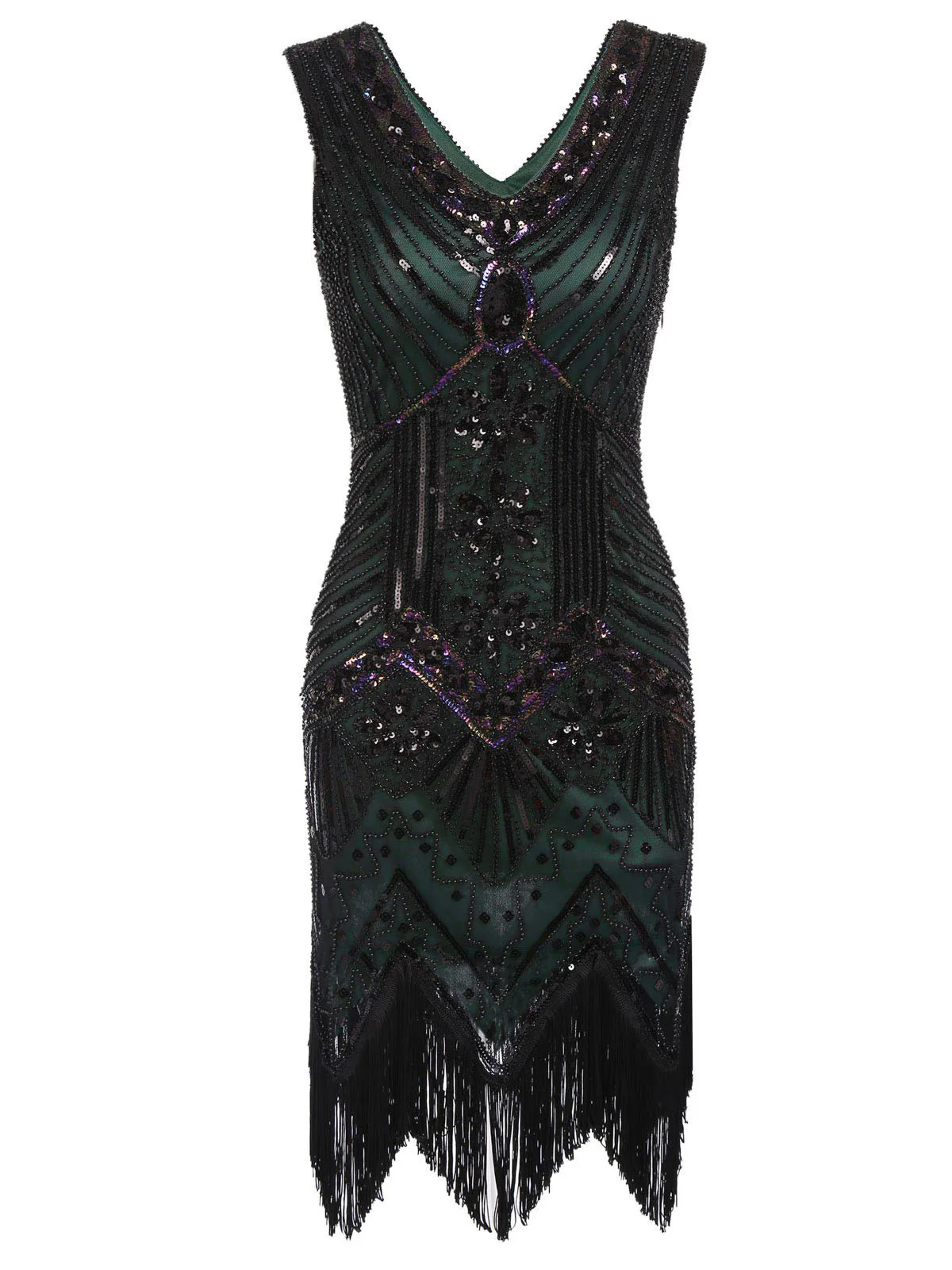 DUNKELGRÜN 1920ER VINTAGE PAILLETTEN FRANSE FLAPPER KLEID - Image 5