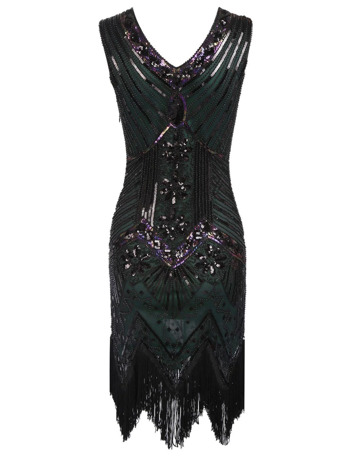 DUNKELGRÜN 1920ER VINTAGE PAILLETTEN FRANSE FLAPPER KLEID - Image 7