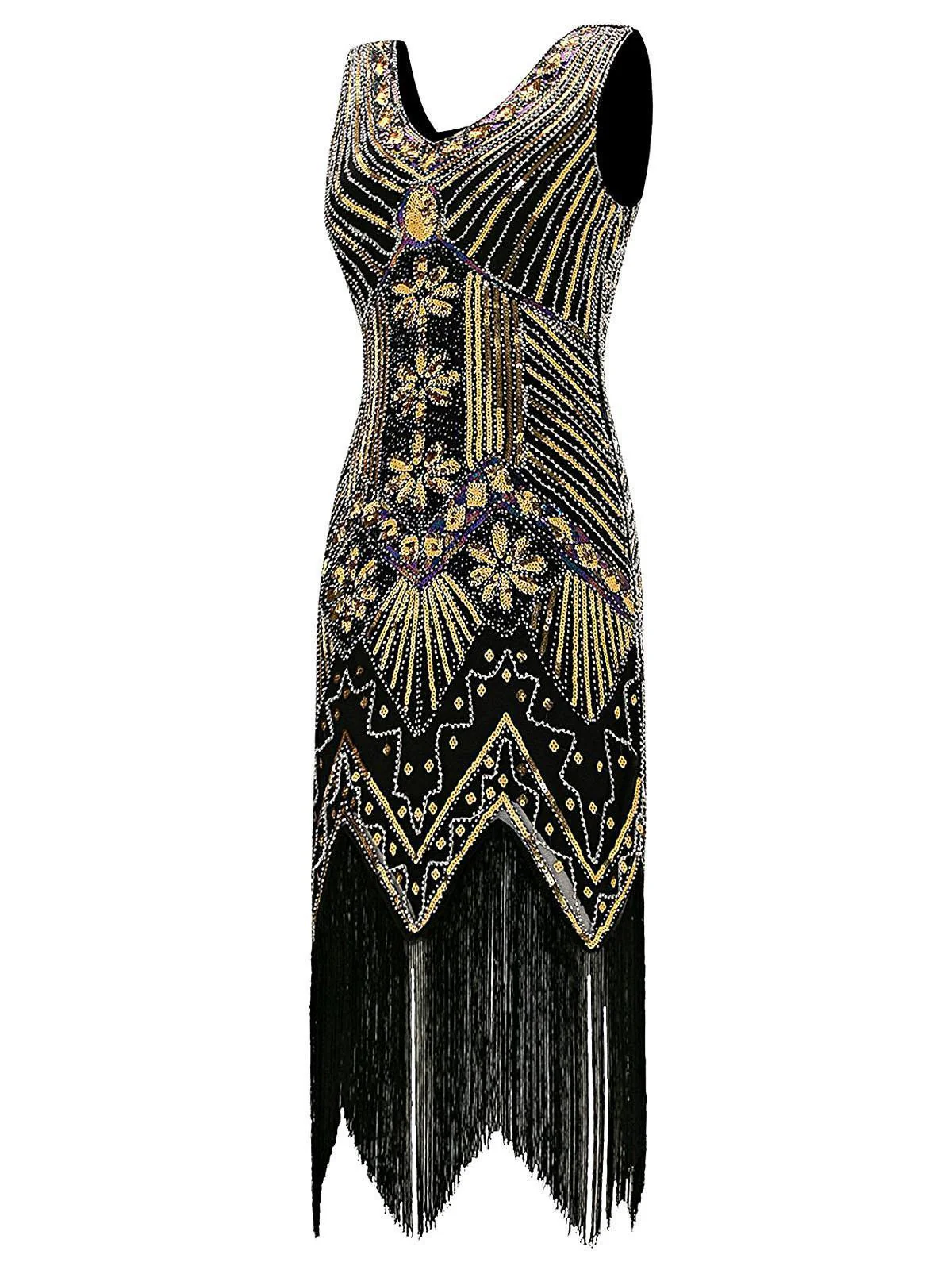 DUNKELGRÜN 1920ER VINTAGE PAILLETTEN FRANSE FLAPPER KLEID - Image 12