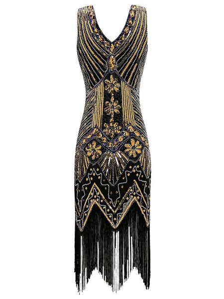 DUNKELGRÜN 1920ER VINTAGE PAILLETTEN FRANSE FLAPPER KLEID - Image 13