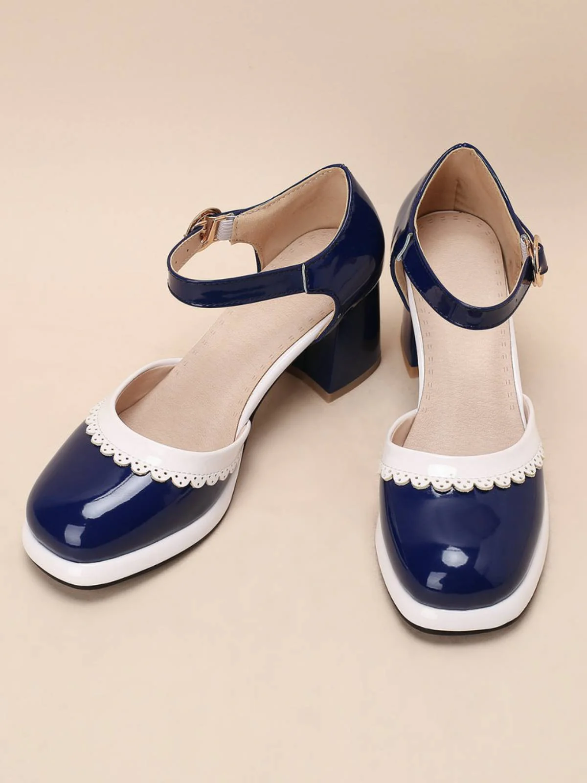 Marineblau RETRO KNÖCHELRIEMEN HIGH HEELS SCHUHE - Image 3