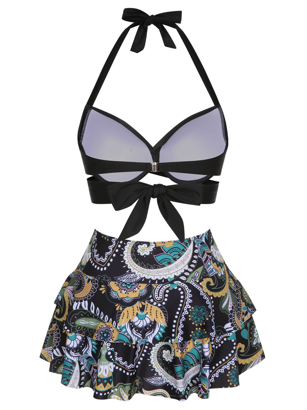 Schwarz 1950er Farbblock Blumen Halter Badeanzug - Image 3