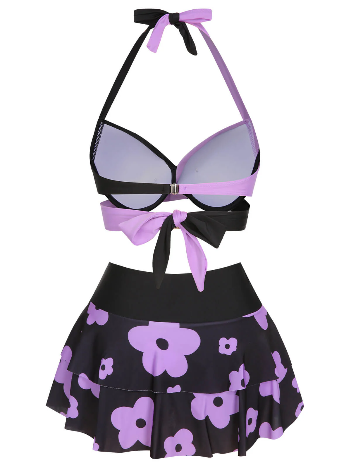 Schwarz 1950er Farbblock Blumen Halter Badeanzug - Image 7