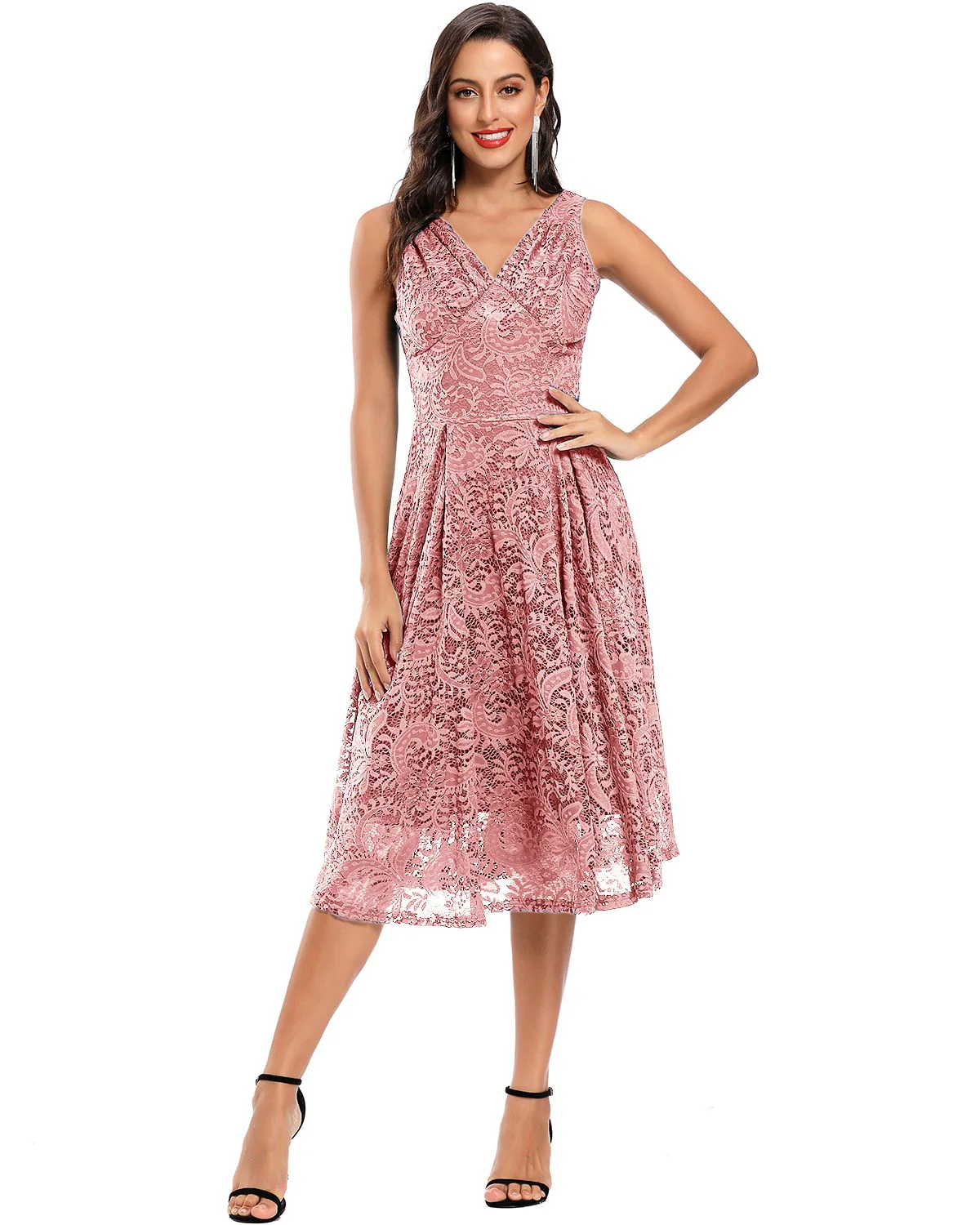 Rot 1950ER SPITZE BLUMEN SWING KLEID - Image 15
