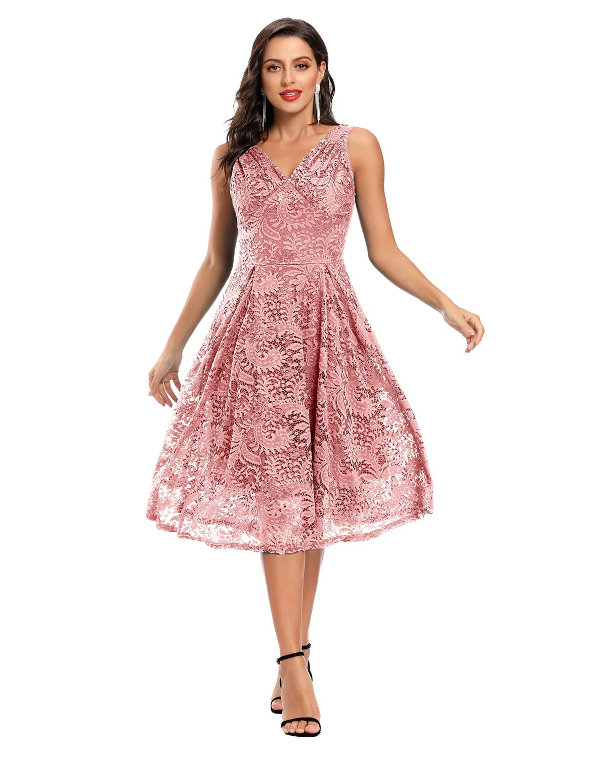 Rot 1950ER SPITZE BLUMEN SWING KLEID - Image 16
