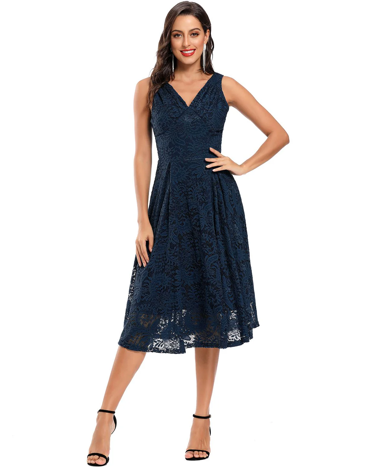 Rot 1950ER SPITZE BLUMEN SWING KLEID - Image 21