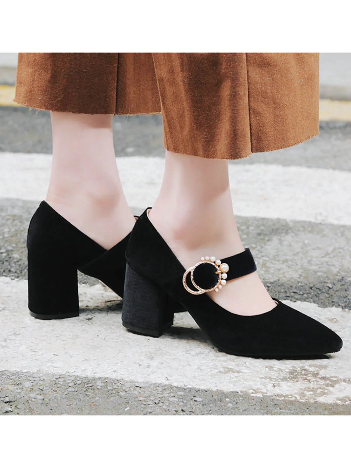 Winerot VELVET MARY JANE HIGH HEEL SCHUHE MIT SCHNALLENBLOCK - Image 10