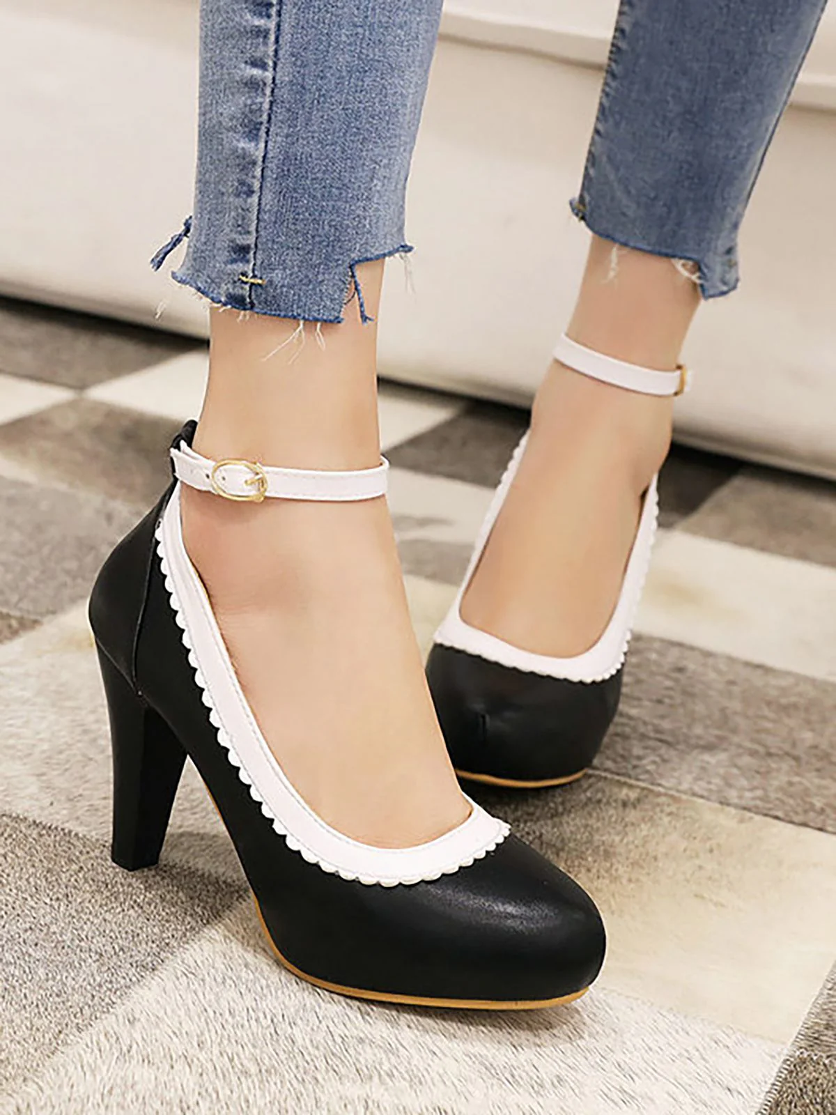 Aprikose VINTAGE ROUND HOHE ABSATZ SCHUHE - Image 8